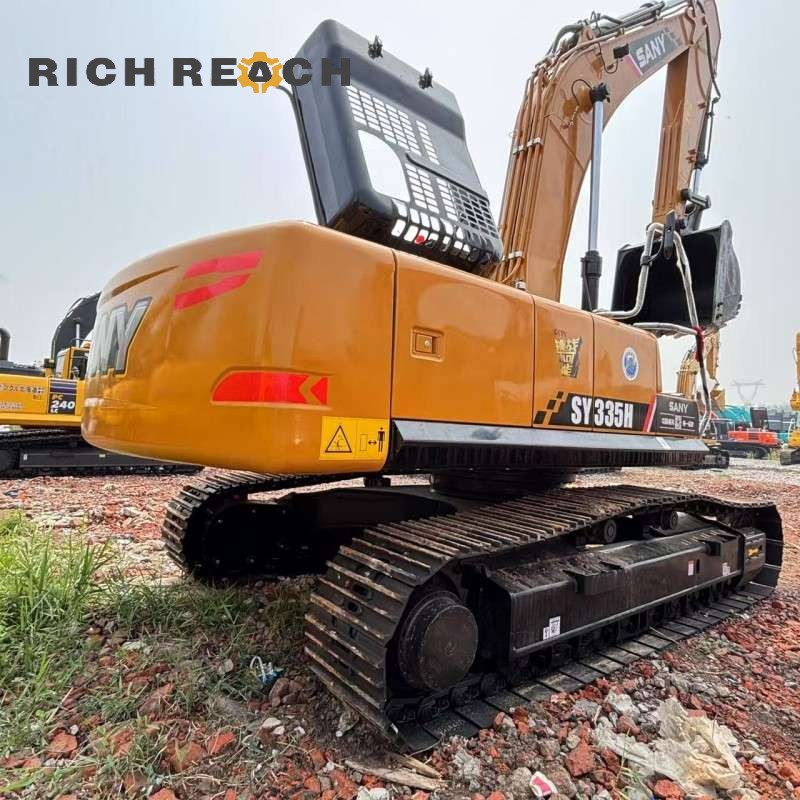 Undercarriage and track system of a 2025 SANY 335H excavator, $37,500 high-performance excavator